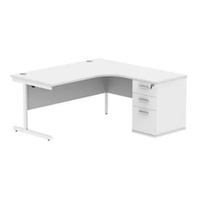 Single Upright RH Radial Desk + Desk High Ped 1600X1200 White/White