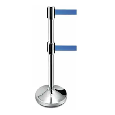 Obex Barriers Stainless Steel Blue Double Retractable Belt Post