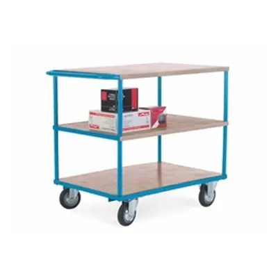 Shelf Truck; 3 Shelf w Push Handle; Fixed/Swivel Castors; Blue/Veneer