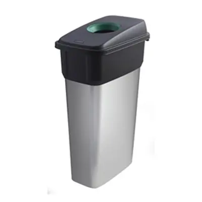 Slim Bin; Hole Lid 70L Silver Body Black/Green Lid Metal Look Plastic