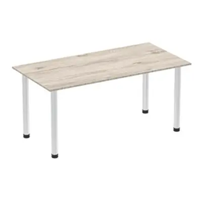 Impulse 1600mm Straight Table Grey Oak Top Brushed Aluminium Post Leg