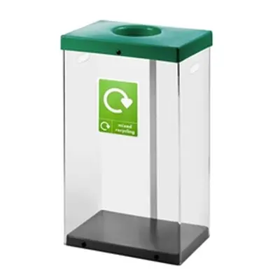 Clear Recycling Bin w Sticker 60L Clear Body Dark Grey Lid Plastic