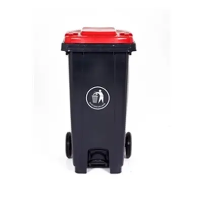 Pedal Wheeled Bin; 120L; Polypropylene; Dark Grey/Red/Orange Lid