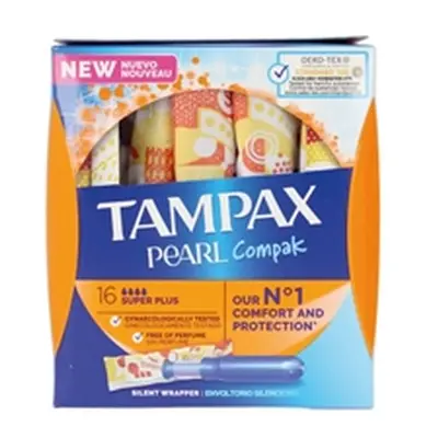 Tampax Compak Pearl Super Plus Applicator Tampons Boxed x16 (Pack 4)