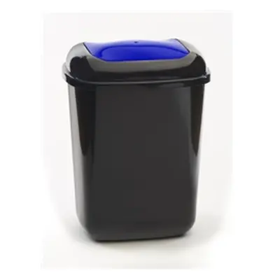 Push Spring Lid Bin c/w Sticker; 28L Dark Grey Body Blue Lid Plastic