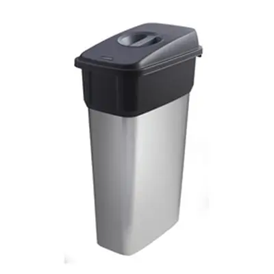 Slim Bin; Handle Top 55L Silver Body Black/Grey Lid Metal Look Plastic