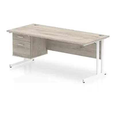 Impulse 1800x800 Desk Grey Oak White Cantilever + Fixed Ped