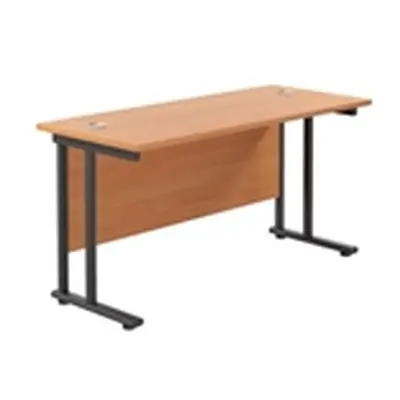 1400x600 Twin Upright Rectangular Desk Beech-Black