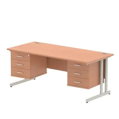 Impulse 1800x800 Desk Beech Silver Cantilever Leg + 2x Fixed Pedestal