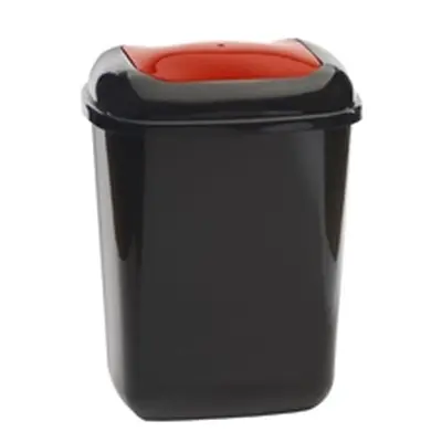 Push Spring Lid Bin c/w Sticker; 45L; Dark Grey Body; Red Lid; Plastic