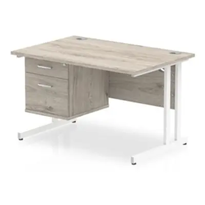 Impulse 1200x800 Desk Grey Oak White Cantilever + Fixed Pedestal