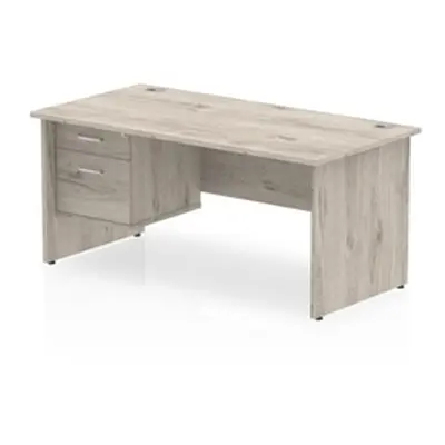 Impulse 1600x800mm Desk Grey Oak Panel Leg 1x2 Drawer Fixed Pedestal