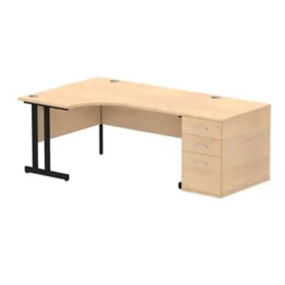 Impulse 1600 LH Crescent Desk Maple Black Cantilever 800 Desk High Ped