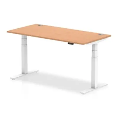 Air 1600 x 800mm Height Adjustable Desk Oak Top Cable Ports White Leg