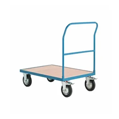 Single Bar End Platform Truck; 990 x 490 x 900; Castors; Blue/Veneer