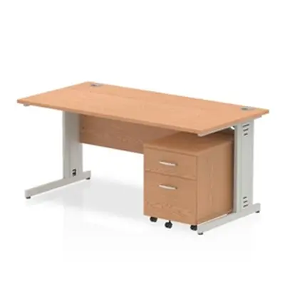 Impulse 1600x800mm Desk Oak Silver Cable Managed Leg+ Mobile Ped