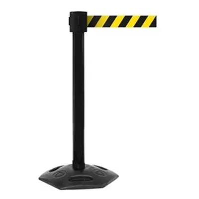 Obex Weatherproof Belt Barrier Black Post; Black/Yellow Chevron