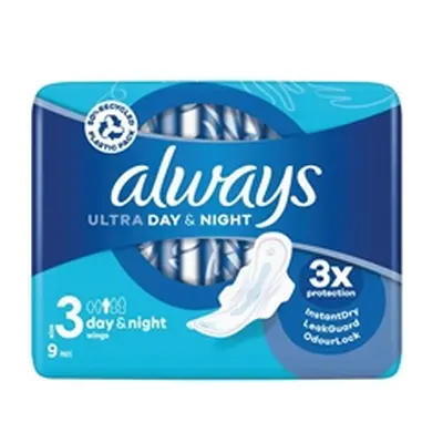 Always Ultra Day And Night Sanitary Pads With Wings Size 3 x9 Pack 16