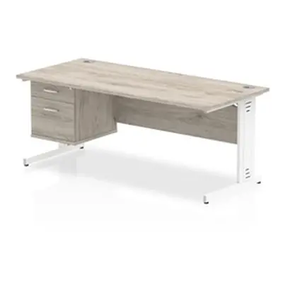 Impulse 1800x800 Desk Grey Oak White Leg 1x2 Drawer Fixed Pedestal