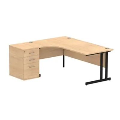 Impulse 1800 LH Crescent Desk Maple Black Cantilever 600 Desk High Ped