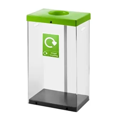 Clear Recycling Bin w Sticker 60L; Clear Body; Lime Green Lid Plastic