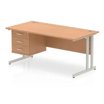 Impulse 1600 Rectangle Silver Cant Leg Desk Oak 1 x 3 - MI002667