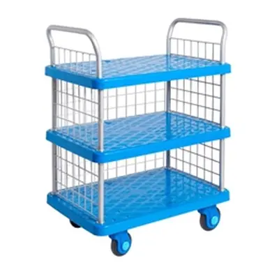 Proplaz Three Tier Trolley Mesh Side Ends Silent Castors Blue/Grey