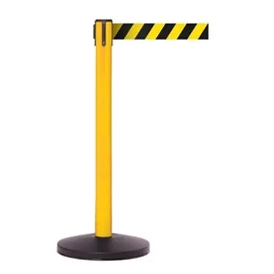 Obex Safety Belt Barrier; 3400 mm; Yellow Post; Black/Yellow Chevron