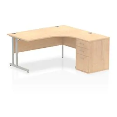 Impulse 1600 Right Crescent Desk Maple Cantilever Leg + Desk High Ped