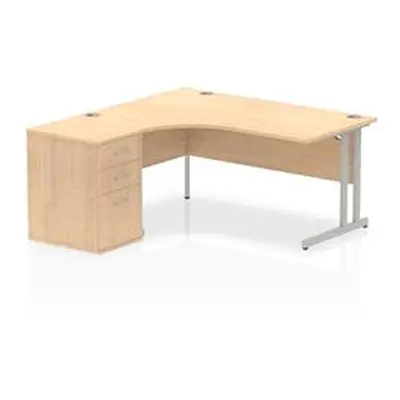 Impulse 1600 Left Crescent Desk Maple Cantilever Leg + Desk High Ped