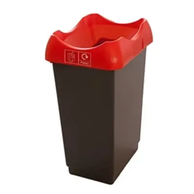 Recycling Bin c/w Sticker; Open Hole; 50L; Grey Body; Red Lid; Plastic