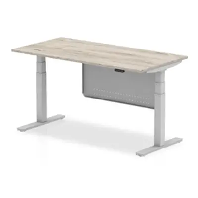 Air 1600x800 Height Adjustable Desk Grey Oak Silver Leg Modesty Panel