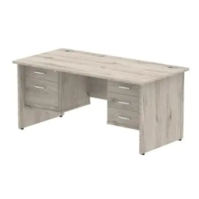 Impulse 1600x800mm Desk Grey Oak Top Panel End Leg + 2 Pedestal Bundle