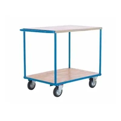 Shelf Truck; 2 Shelf w Push Handle; Fixed/Swivel Castors; Blue/Veneer