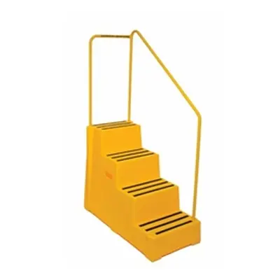 Heavy Duty Polyethylene Industrial Step; 4 Tread with Handrail; Yellow