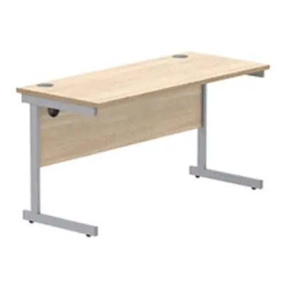 Office Rectangular Desk Steel Single Cantilever 1400X600 Oak/Silver