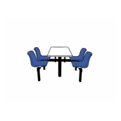 Canteen Table; 1 Way Access; 4 Seats; Blue/Black/White