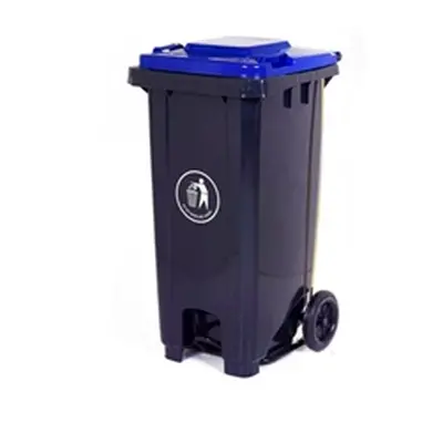 Pedal Wheeled Bin; 120L; Polypropylene; Dark Grey/Blue Lid