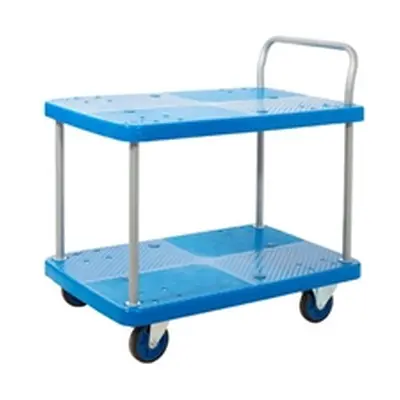 Proplaz Blue Two Tier Trolley; Fixed/Swivel Castors; 300kg; Blue/Grey