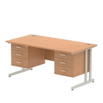 Impulse 1600x800mm Desk Oak Silver Cantilever Leg + 2x Fixed Pedestal