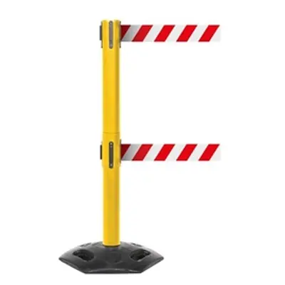 Obex Weatherproof Twin Belt Barrier 4900mm Yellow+Red/White Chevron