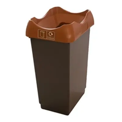 Recycling Bin c/w Sticker; Open Hole; 50L Grey Body Brown Lid Plastic