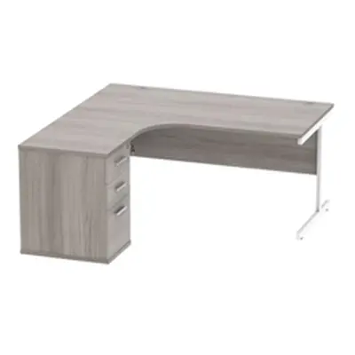 Single Upright LH Radial Desk +Desk High Ped 1600X1200 Grey Oak/Silver