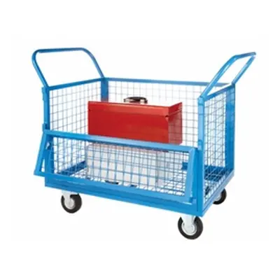 Wire Mesh Truck; 4 Sides w Half Drop Down Front Castors Wire Mesh Blue