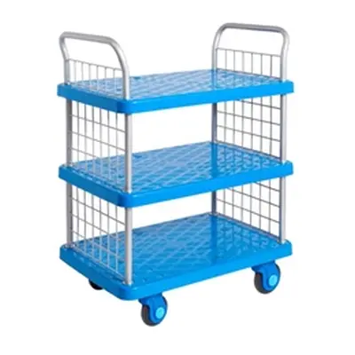 Proplaz Three Tier Trolley w Mesh Ends; Super Silent Castors Blue/Grey