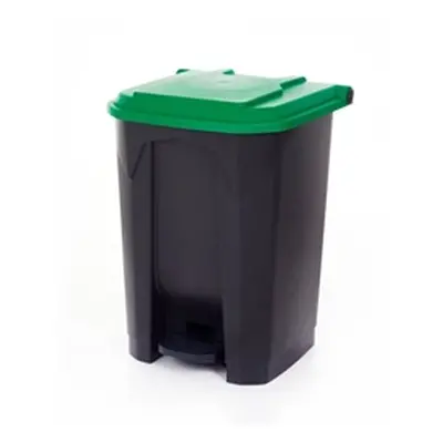 Pedal Bin; 50L; Polypropylene; Grey Body & Green Lid