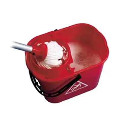 2Work Plastic Mop Bucket with Wringer 15 Litre Red 102946RD