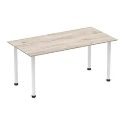 Impulse 1600mm Straight Table Grey Oak Top White Post Leg