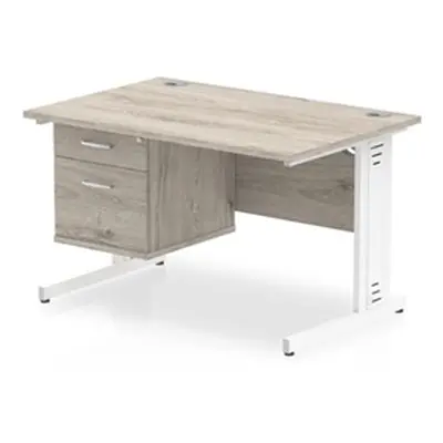 Impulse 1200x800 Desk Grey Oak White Leg + Fixed Pedestal