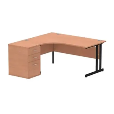 Impulse 1600 LH Crescent Desk Beech Black Cantilever 600 Desk High Ped